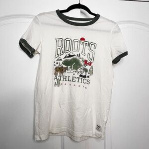 Roots Athletics Canada Ringer T-Shirt graphic Size Small White Cream
